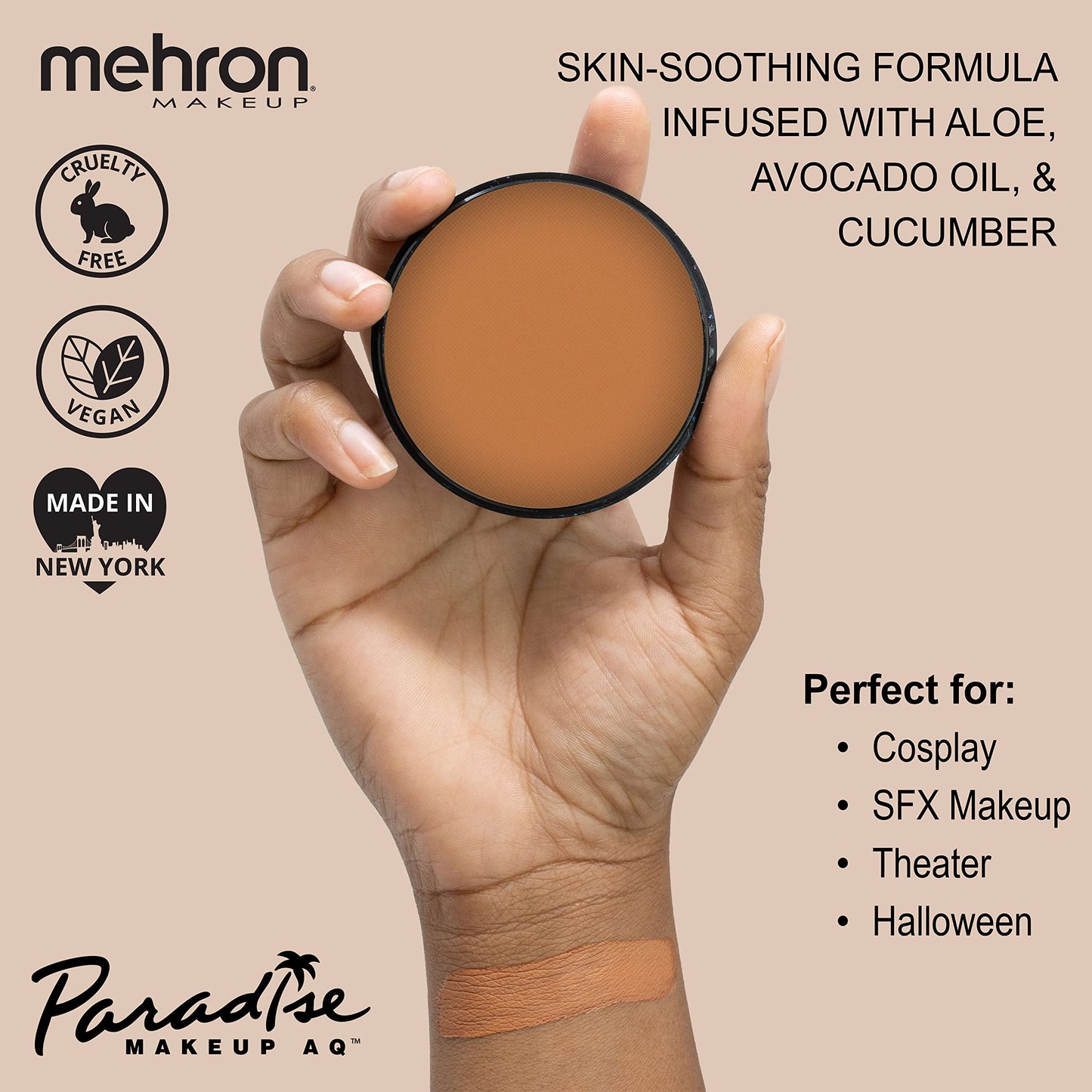 Mehron Paradise Makeup AQ Pro Size Light Brown – Water Activated Face & Body Paint, 1.4 oz
