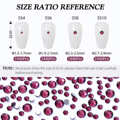 Meibite Purple Flatback Rhinestones – 1,440 Glass Gems for Nails & Crafts, SS6 1.9–2.0 mm