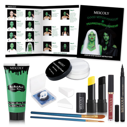 MEICOLY Green Witch Makeup Kit | SFX Halloween Set for Elphaba & Frankenstein