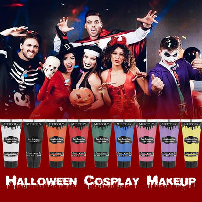 MEICOLY 9 Colors Face Body Paint Set – Water-Based, Washable 9x1.01 oz Box (Elphaba Green) for Halloween & Cosplay