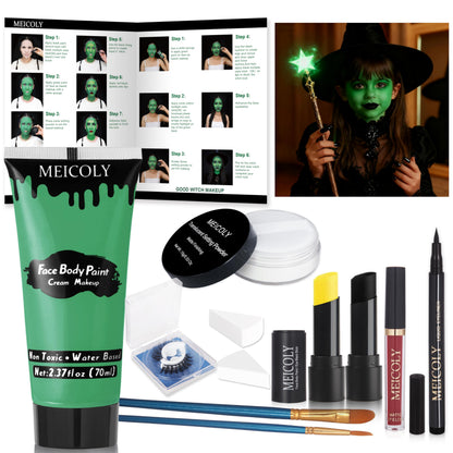 MEICOLY Green Witch Makeup Kit | SFX Halloween Set for Elphaba & Frankenstein