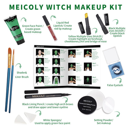 MEICOLY Green Witch Makeup Kit | SFX Halloween Set for Elphaba & Frankenstein