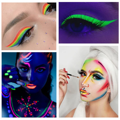 MEICOLY Water Activated Eye Liner – 14 Neon Colors, 7-Cake Duo, UV Glow