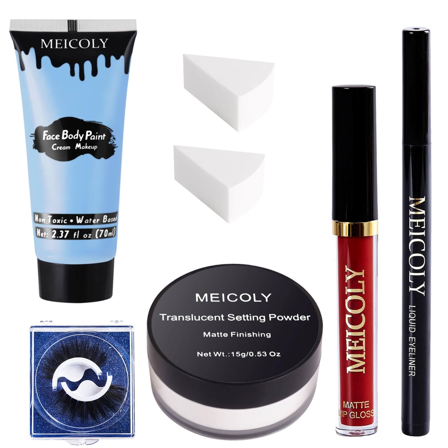 MEICOLY Sally Makeup Kit - Professional Sally Costume Makeup with Face Paint, Lipstick, Eyeliner & Setting Powder