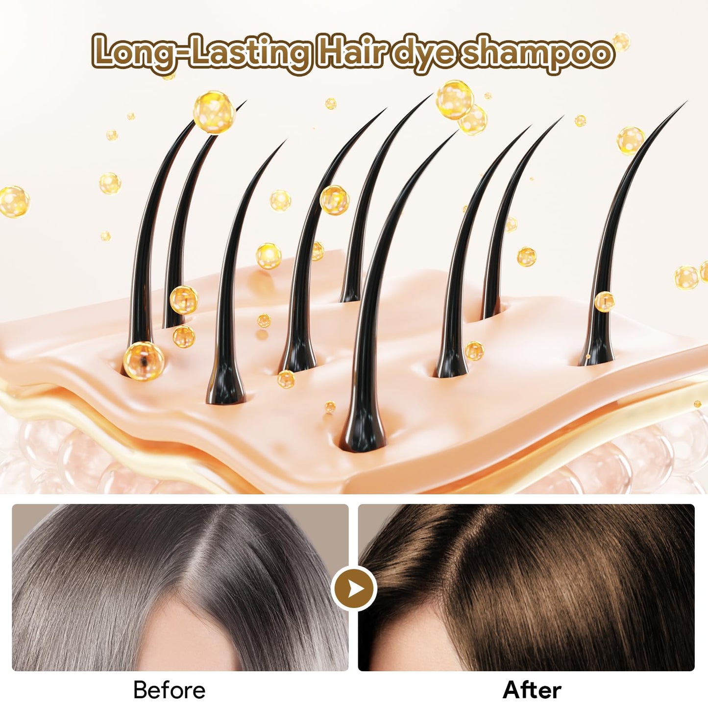 MEIDU Chestnut Brown Hair Dye Shampoo 3-in-1 for Gray Hair | Herbal Color, Shampoo & Conditioner