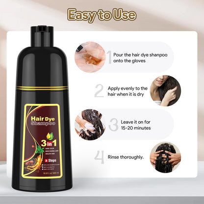 MEIDU Chestnut Brown Hair Dye Shampoo 3-in-1 for Gray Hair | Herbal Color, Shampoo & Conditioner