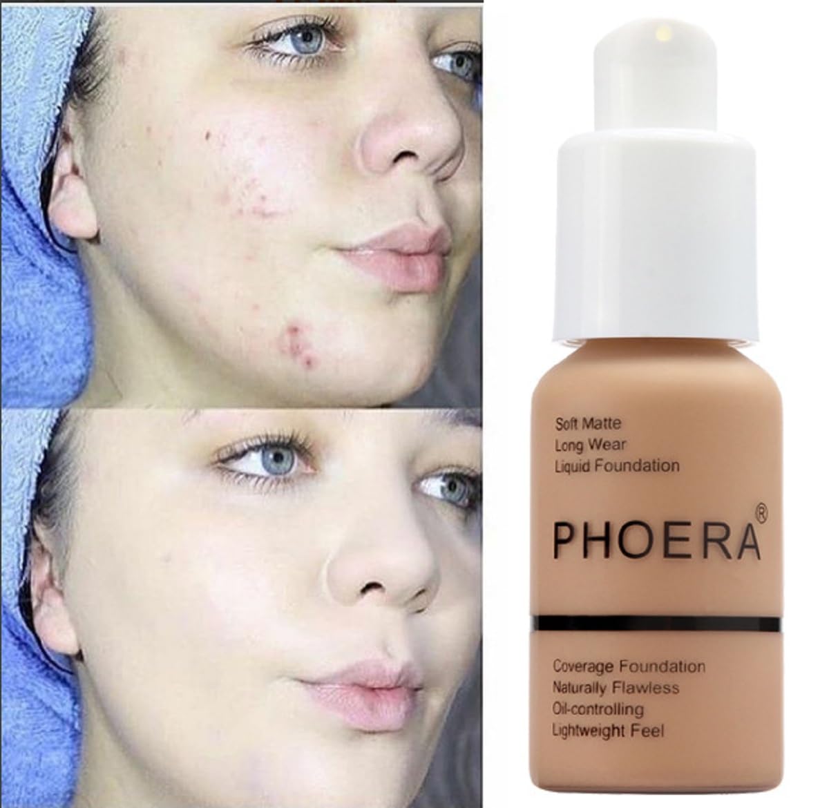 Meifen 2 Pack PHOERA Foundation – Full Coverage Soft Matte, 24HR Oil Control (104 Buff Beige)