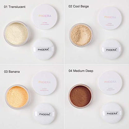 Meifen 2-Piece Phoera Setting Powder – Lightweight Oil Control, Brightens Skin Tone, Full Coverage Loose Powder (01 Translucent, 02 Cool Beige)