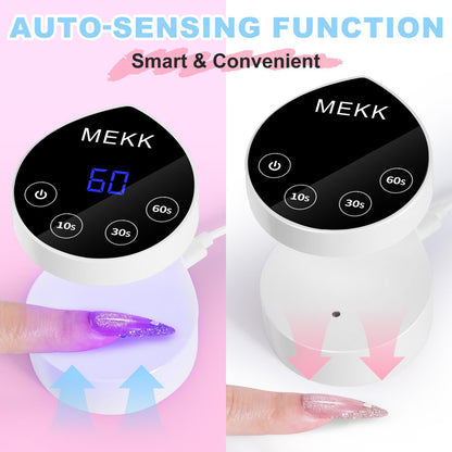 MEKK Mini UV Light for Nails – Peach Shape, Auto-Sensor, 8 Beads, 4 Timers, Travel-Ready
