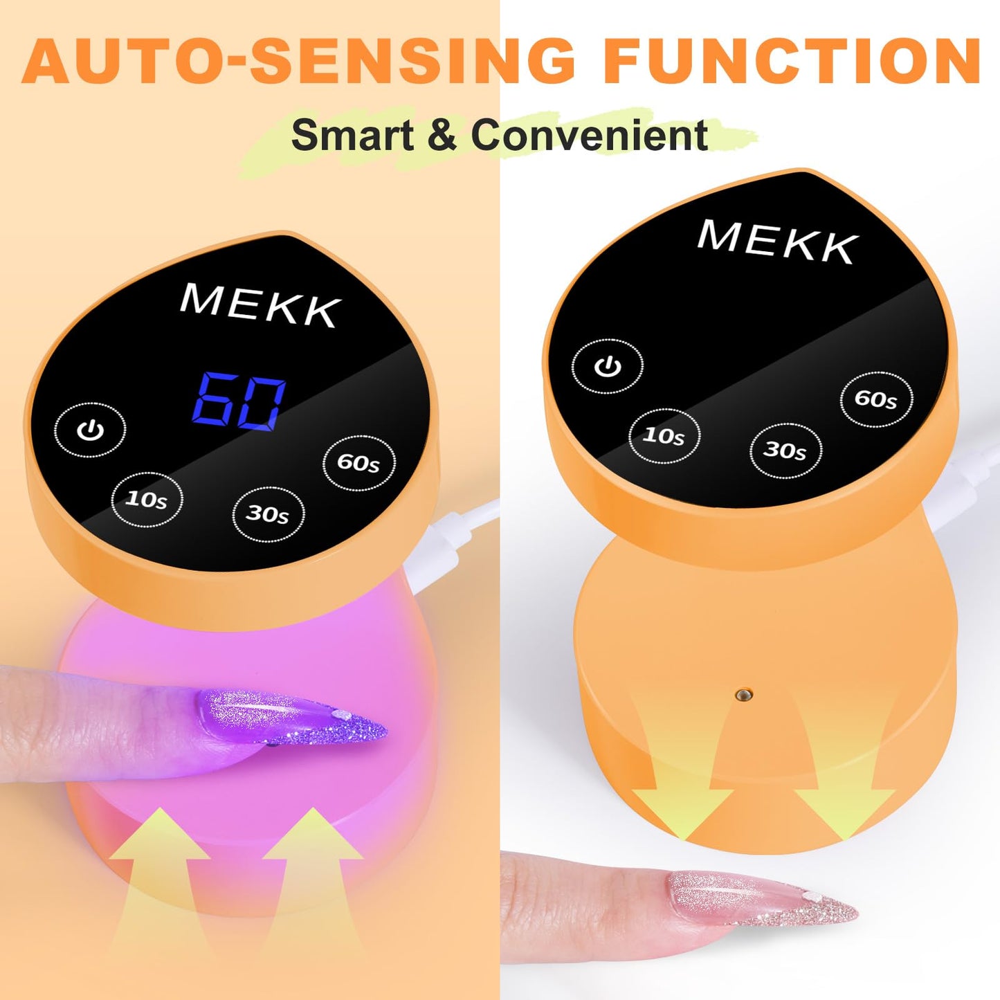 MEKK Mini UV Light for Nails – Peach-Shaped Travel Nail Lamp with Auto-Sensor, 8 Beads, 4 Timers