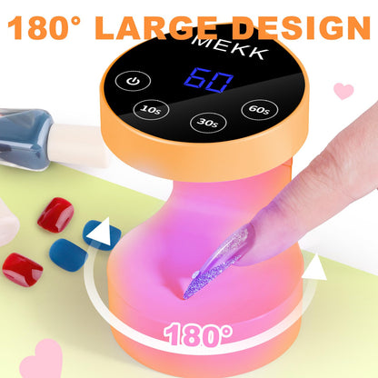 MEKK Mini UV Light for Nails – Peach-Shaped Travel Nail Lamp with Auto-Sensor, 8 Beads, 4 Timers