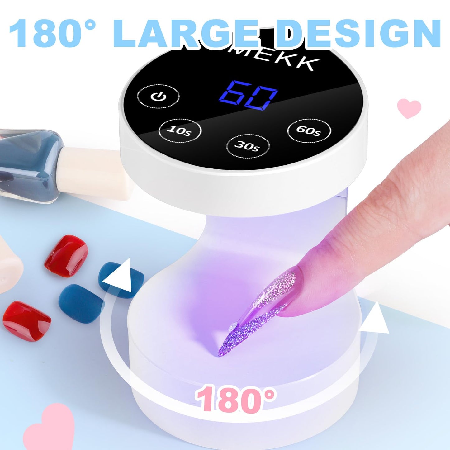 MEKK Mini UV Light for Nails – Peach Shape, Auto-Sensor, 8 Beads, 4 Timers, Travel-Ready