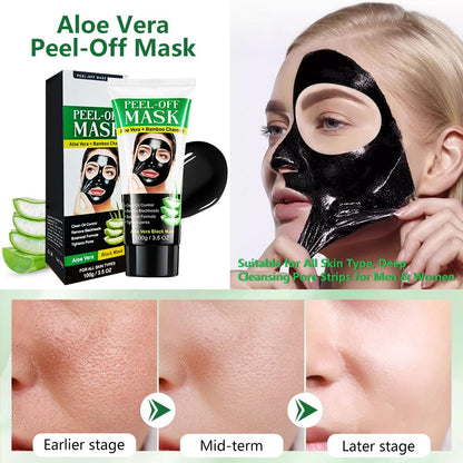 Mekuel Charcoal Face Mask Peel-Off with Aloe Vera & Bamboo Charcoal — Deep Pore Cleansing Blackhead Remover for All Skin Types (100 g)