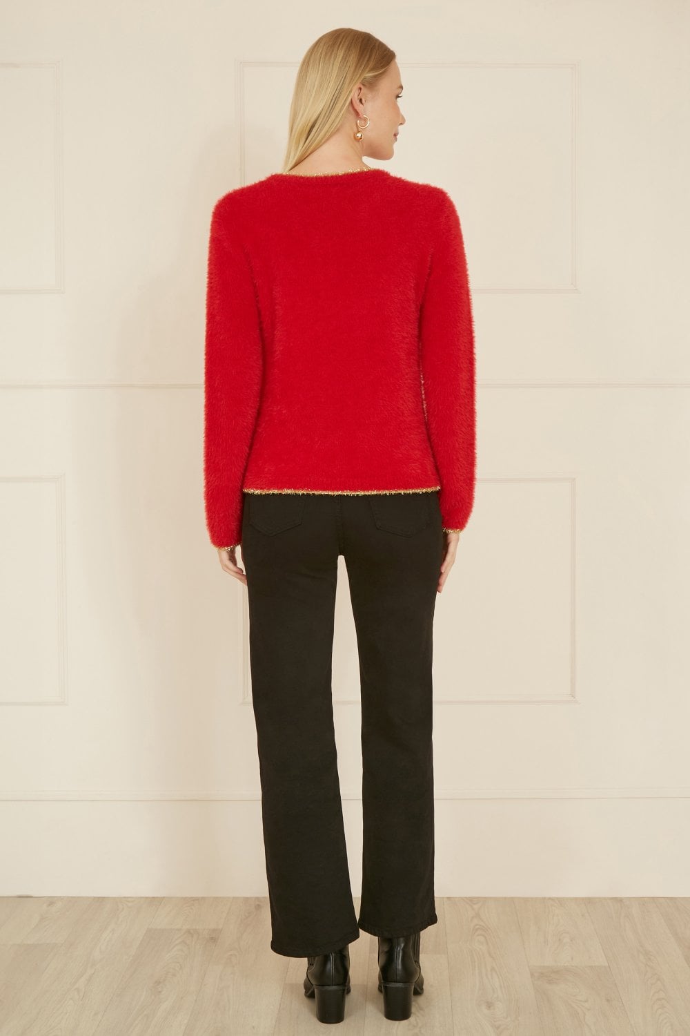 Mela Red Fluffy Star Christmas Jumper