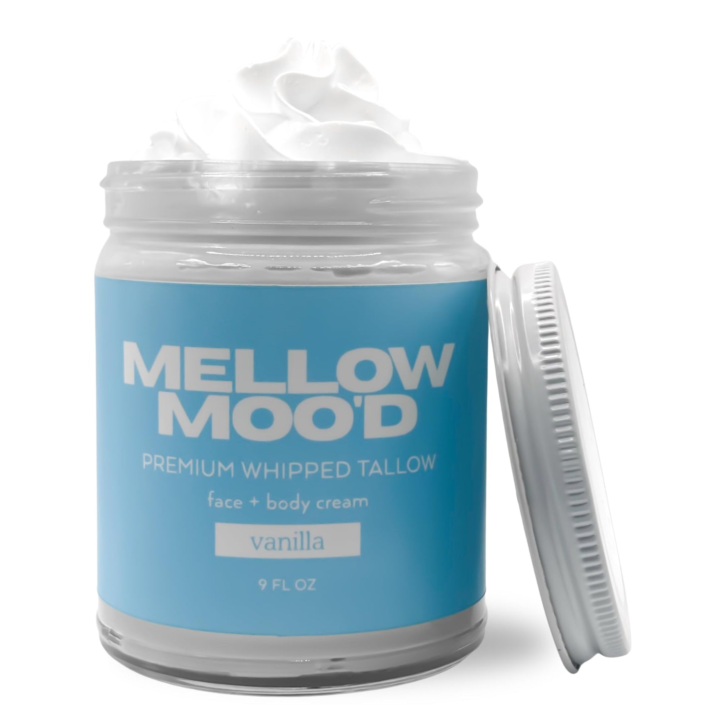 Mellow Moo'd Whipped Beef Tallow Cream — Face & Body, 9 oz, Unscented, Made in USA