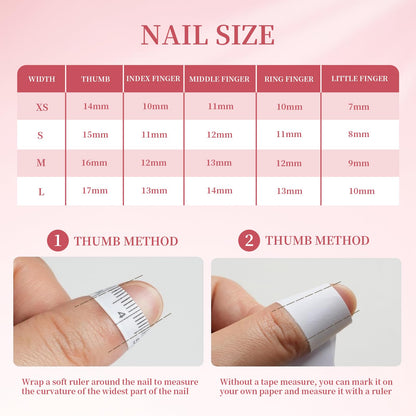 MellowBells Press-On Nails – 10Pcs Pink Handmade, 33mm Long, Size L + Ring