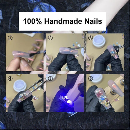 MellowBells Handmade Press-On Nails - Dark Baroque with Black Diamonds & Vintage Watches | Size M