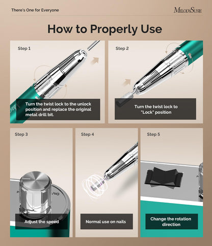 MelodySusie MM400C Pro Clip-On Nail Drill: 35000 RPM, Rechargeable Cordless Electric File