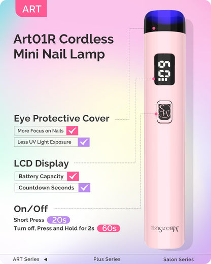 MelodySusie ART01R Handheld UV Light – Cordless Gel Nail Lamp + Rhinestone Glue Kit
