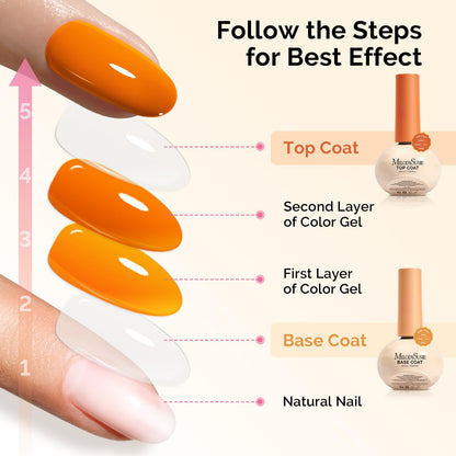 MelodySusie Plant-Based Gel Base & Glassy Top Coat Set — Tilt-and-Stand Bottle, 16.5ml, 2 Pcs, TPO/HEMA/HPMA Free