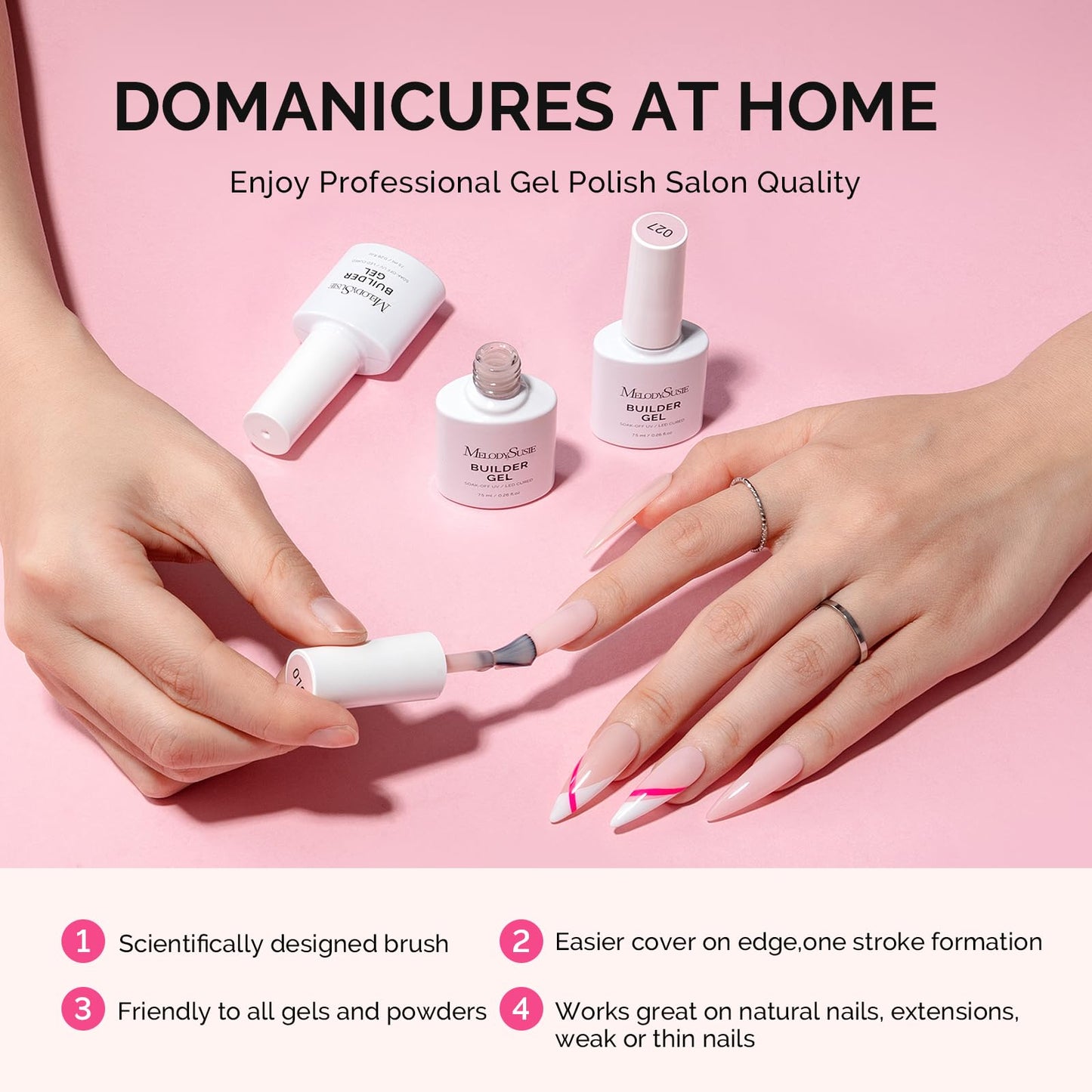 MelodySusie Builder Gel Nail Kit — 6 Nude Pink Thickening Gels, 8-in-1 Base Gel, UV/LED Cure