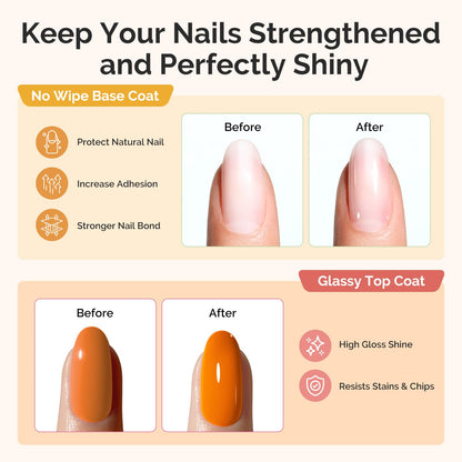 MelodySusie Plant-Based Gel Base & Glassy Top Coat Set — Tilt-and-Stand Bottle, 16.5ml, 2 Pcs, TPO/HEMA/HPMA Free