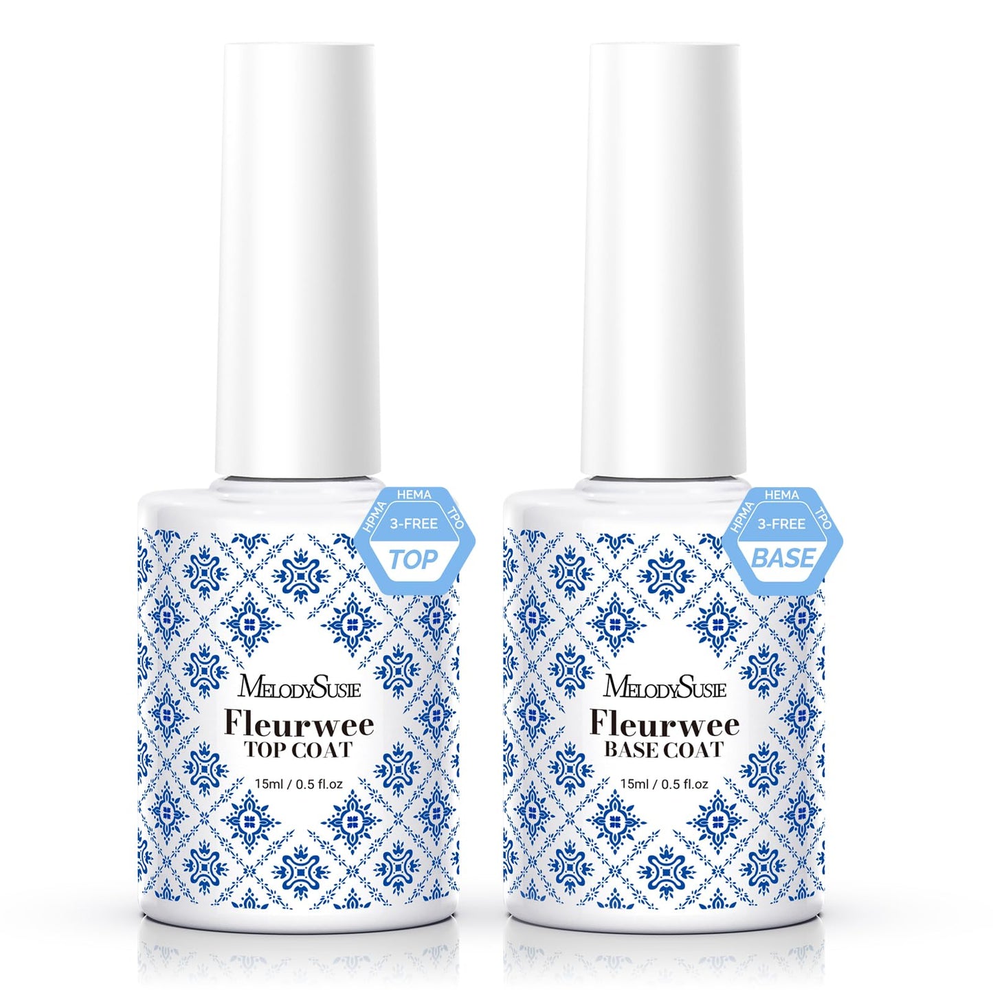 MelodySusie Fleurwee No-Wipe Glossy Top Coat & Base Coat Gel – HEMA-Free, 21-Day Long-Lasting Nail System