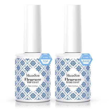 MelodySusie Fleurwee No-Wipe Glossy Top Coat & Base Coat Gel – HEMA-Free, 21-Day Long-Lasting Nail System