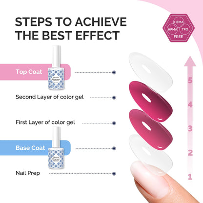 MelodySusie Fleurwee No-Wipe Glossy Top Coat & Base Coat Gel – HEMA-Free, 21-Day Long-Lasting Nail System