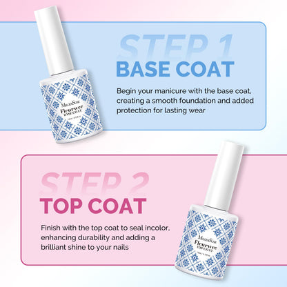 MelodySusie Fleurwee No-Wipe Glossy Top Coat & Base Coat Gel – HEMA-Free, 21-Day Long-Lasting Nail System