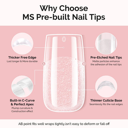 MelodySusie Square Gel Nail Tips Kit – 300Pcs Pre-Built Apex, 15 Sizes, Clear Half-Matte
