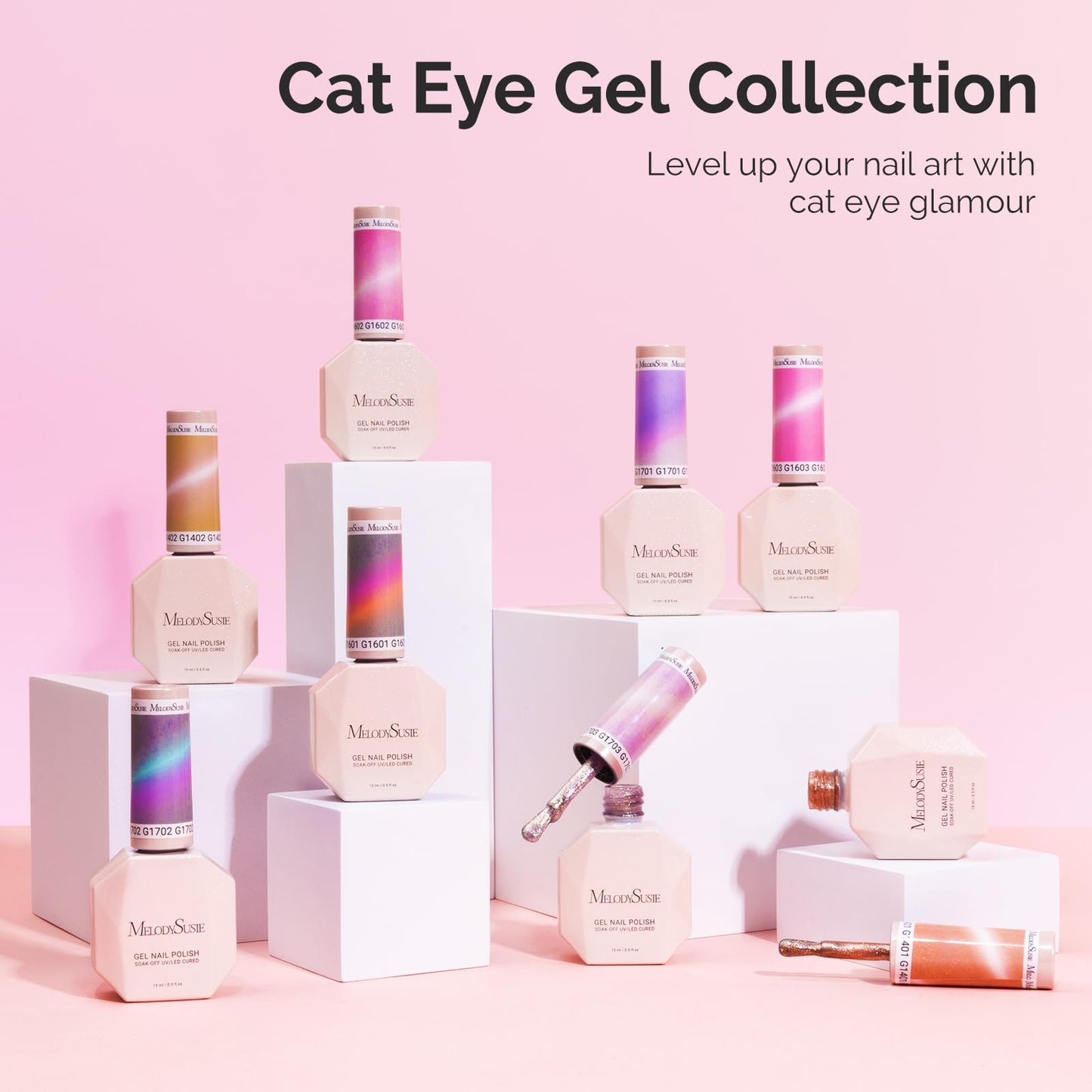 MelodySusie 9D Cat Eye Gel Nail Polish with Magnet – Pink Glitter UV Gel, 0.5 oz