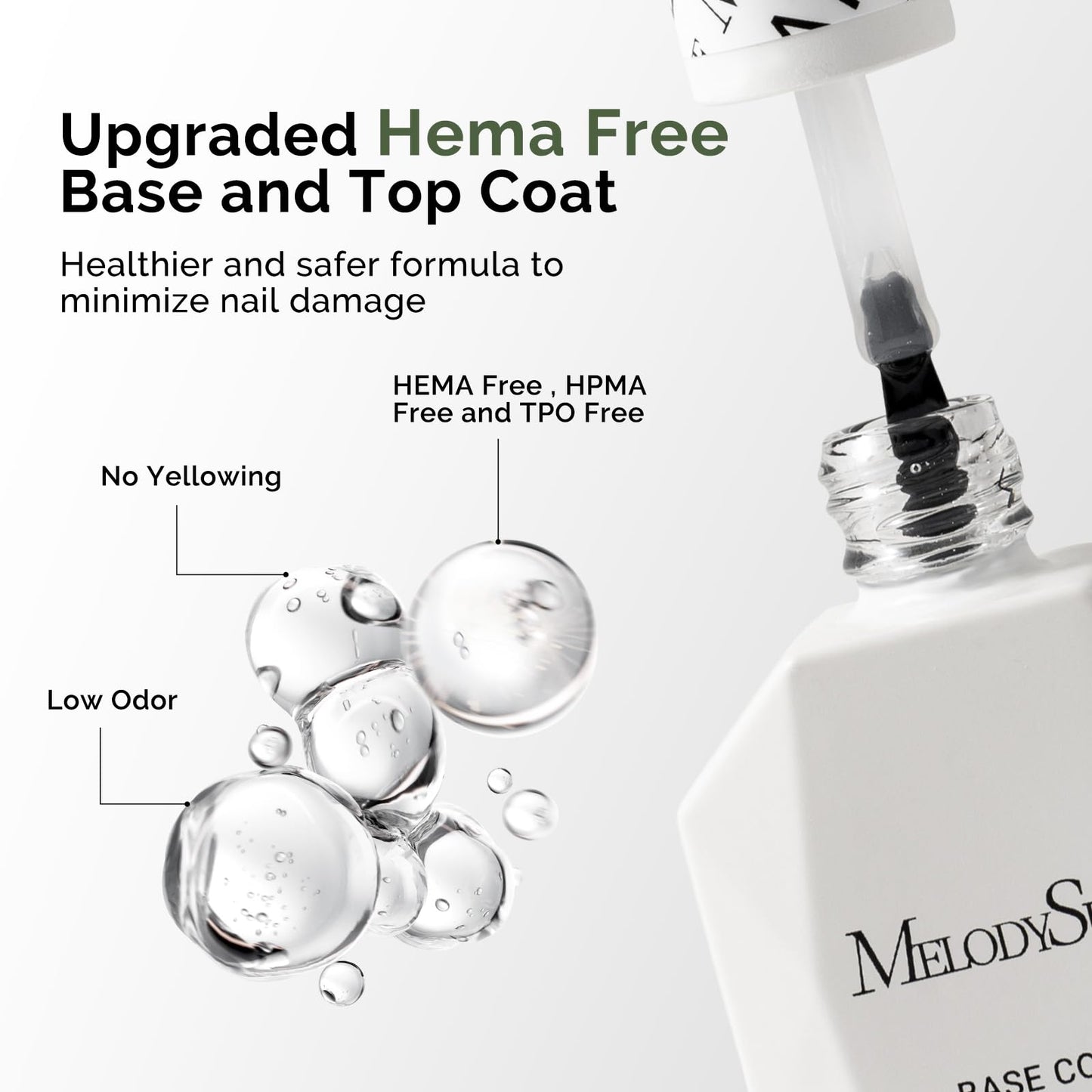 MelodySusie Hema Free Gel Base & Top Coat Set – No-Wipe Glossy Finish, 60-90s Cure, 21 Day Wear