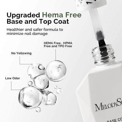 MelodySusie Hema Free Gel Base & Top Coat Set – No-Wipe Glossy Finish, 60-90s Cure, 21 Day Wear