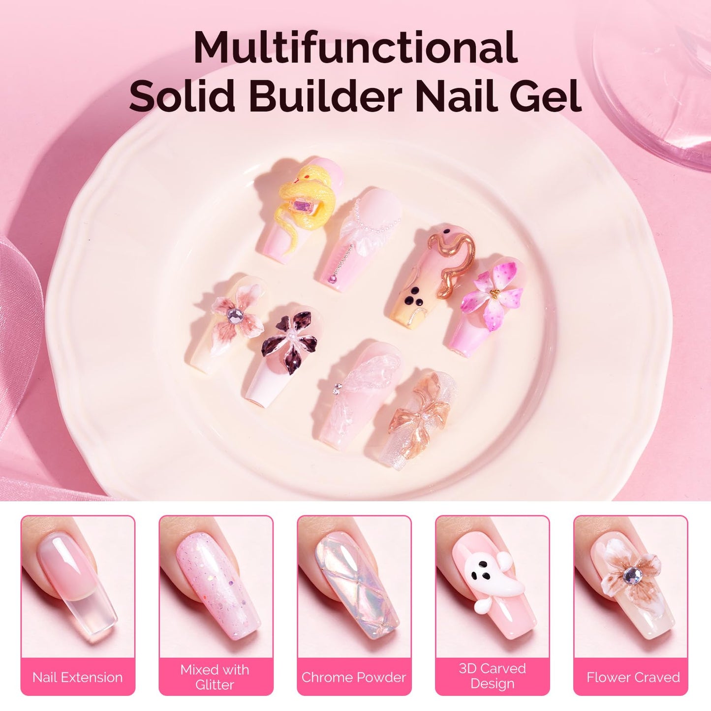 MelodySusie Solid Builder Gel 60g | 4-in-1 Non-Sticky UV Gel for Nail Extensions & 3D Nail Art