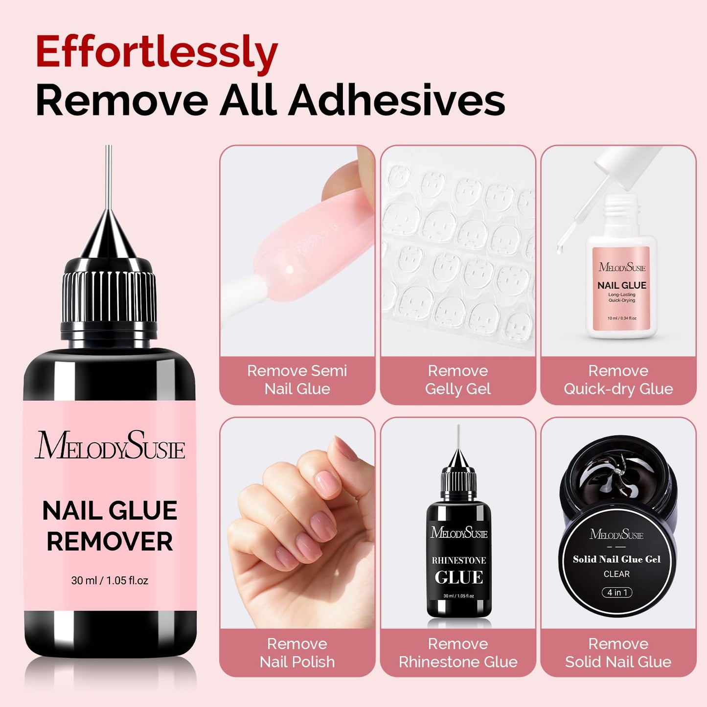 MelodySusie 2PCS Nail Glue Remover – Acetone-Free, Multi-Functional Gel X Nails (30ml x2)