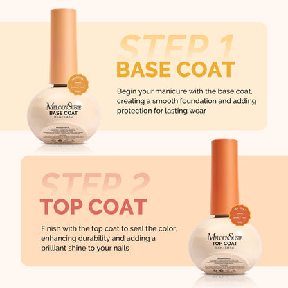 MelodySusie Plant-Based Gel Base & Glassy Top Coat Set — Tilt-and-Stand Bottle, 16.5ml, 2 Pcs, TPO/HEMA/HPMA Free