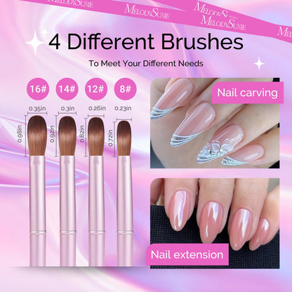 MelodySusie 4Pcs Acrylic Nail Brush Set - 8/12/14/16 Professional Nail Brushes for Extensions & 3D Nail Art