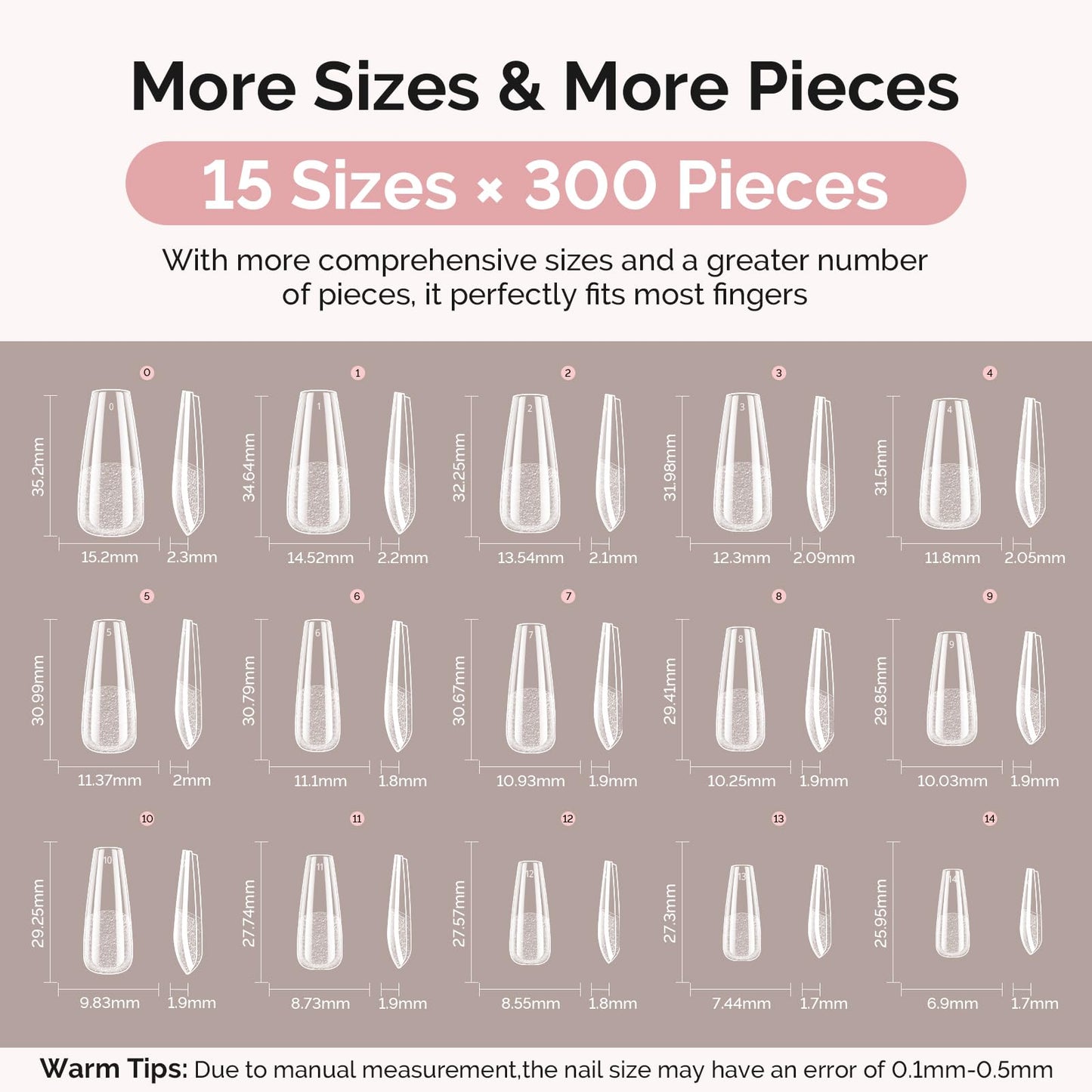 MelodySusie Long Coffin Nail Tips Kit – 300Pcs Pre-Built Apex Full-Cit Cover Nails & 20g Glue