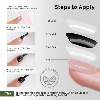 MelodySusie Hema Free Gel Base & Top Coat Set – No-Wipe Glossy Finish, 60-90s Cure, 21 Day Wear