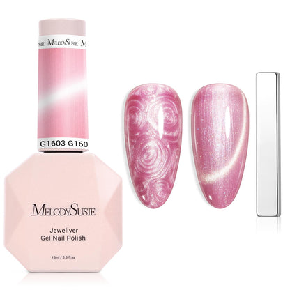 MelodySusie Pearl Cat Eye Gel Polish – Bubblegum Pink Glitter UV Magnetic Nail Polish (0.5oz) G1603