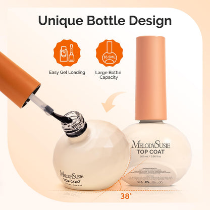MelodySusie Plant-Based Gel Base & Glassy Top Coat Set — Tilt-and-Stand Bottle, 16.5ml, 2 Pcs, TPO/HEMA/HPMA Free
