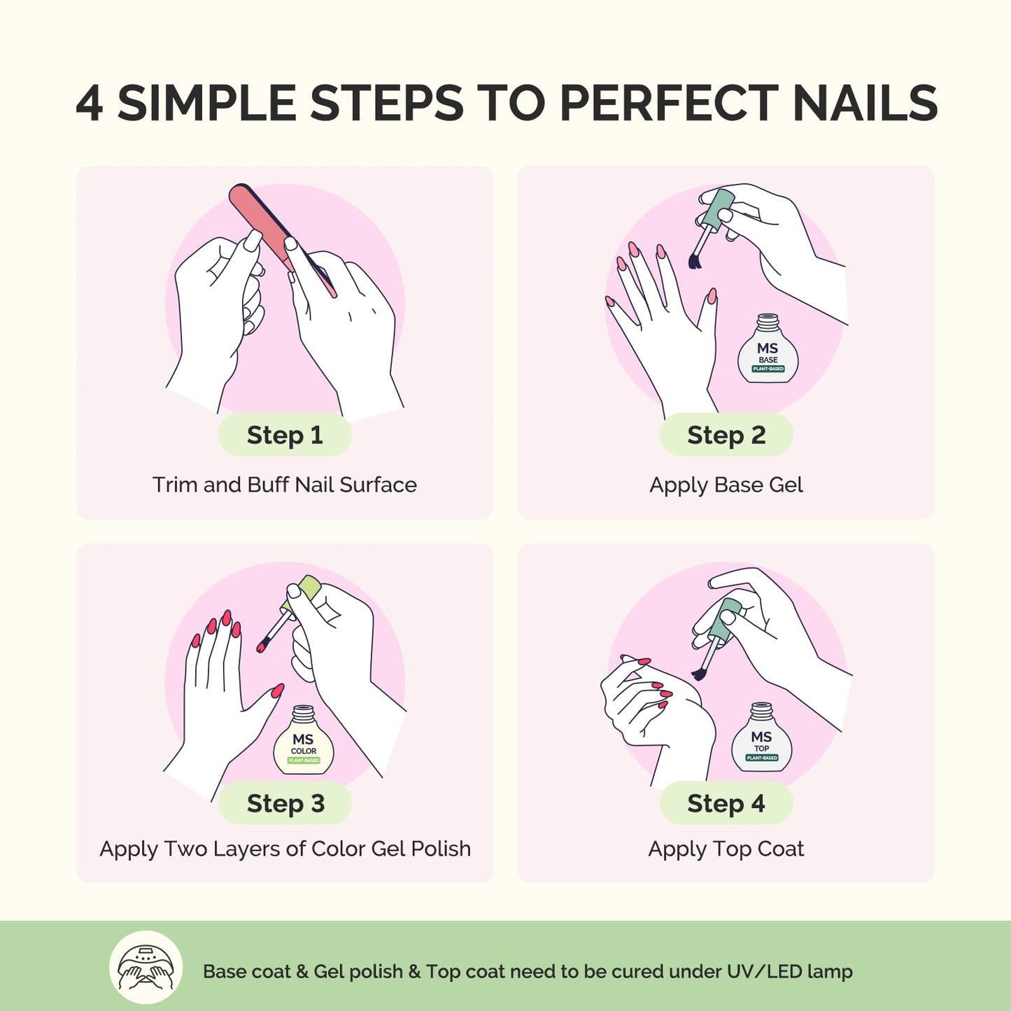 MelodySusie Plant Based Gel Nail Polish Set – Pink & Nude, 8-Piece 10ml, HEMA Free, Soak Off UV/LED, At-Home Manicure