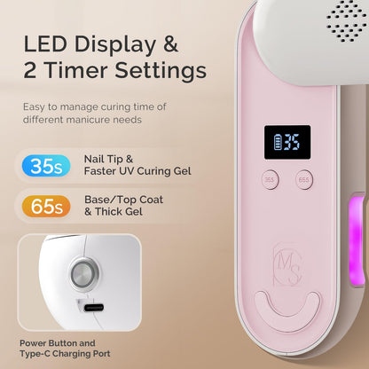 MelodySusie P-PLUS20F: Compact Cordless UV Nail Lamp with Rotatable Panel – 48W, Rechargeable, Pink