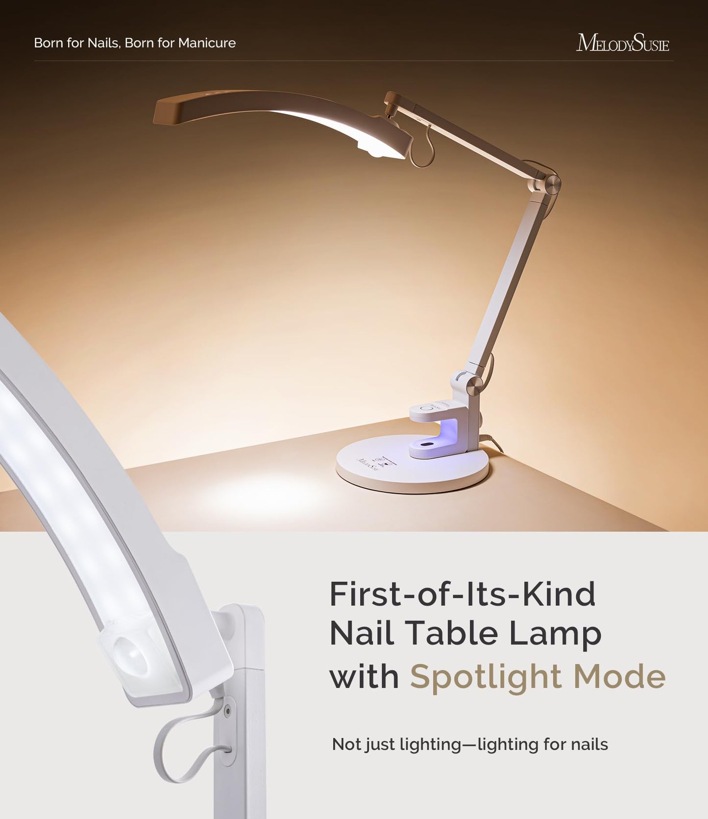 MelodySusie S-Pro29G LED Nail Desk Lamp — Adjustable, Magnetic UV Curing, 3 Color Temps