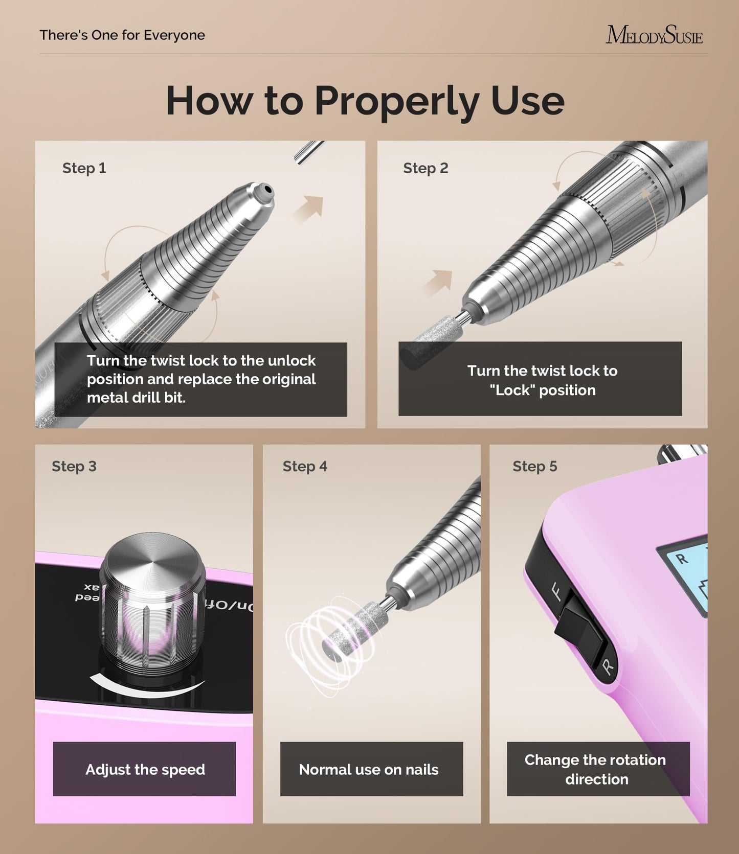 MelodySusie SC320H Clip-On Nail Drill – 0-30000RPM, LCD Display, Rechargeable & Cordless for Home, Training & Gel Removal