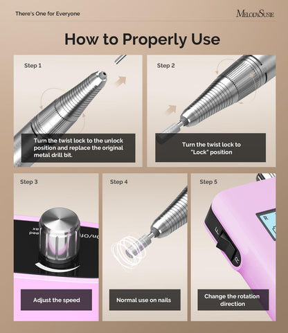 MelodySusie SC320H Clip-On Nail Drill – 0-30000RPM, LCD Display, Rechargeable & Cordless for Home, Training & Gel Removal