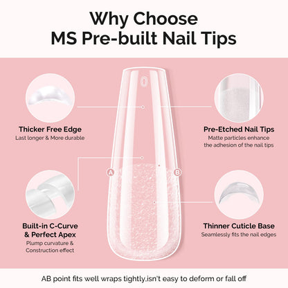 MelodySusie Long Coffin Nail Tips Kit – 300Pcs Pre-Built Apex Full-Cit Cover Nails & 20g Glue