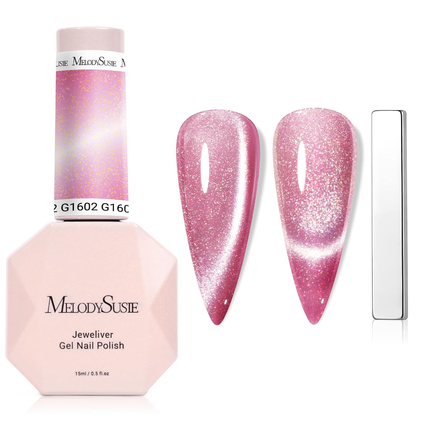 MelodySusie Starry Cat Eye Gel Nail Polish – Pink Glitter Magnetic UV Gel, 0.5 Fl Oz | G1602