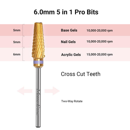 MelodySusie Upgrade 5 in 1 Nail Drill Bits – 3-32in Carbide Tungsten, Mixed Sizes, Series Bit X
